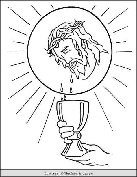 The Eucharist - Sacrament Coloring Page - TheCatholicKid.com Eucharist Drawing, Catholic Coloring Pages, Catholic Church Stained Glass, Corpus Cristi, St Michael Prayer, Cross Coloring Page, Seven Sacraments, Good Shepard, Corpus Domini