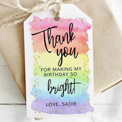 Rainbow Themed Birthday Invitation, Thank You Birthday Tags, Rainbow Carnival Party, Rainbow Theme Birthday Invitation, Rainbow Thank You Tags Free Printable, Somewhere Over The Rainbow Party, Party Favor Tags Printable Free, Thank You Tags Birthday, Rainbow Girls Birthday Party