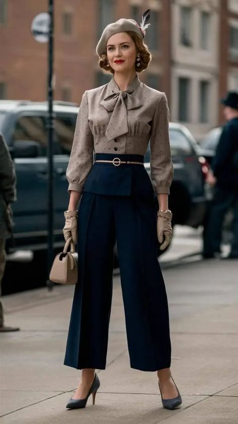 Retro 1940s and 1950s Fashion Danish Fashion Women, 40s Outfits For Women, 1940s Fashion Women Outfits, 1950s Aesthetic Fashion, 40s Fashion 1940s Style, 1950 Fashion Women, Late 1950s Fashion, 1940s Style Outfits, 1950 Outfits