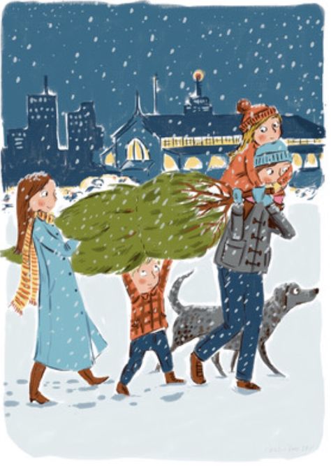 Heather Ross Illustrations, Book Illustration Layout, Holiday Portraits, Custom Portrait Illustration, Heather Ross, Glam Living, Christmas Artwork, Family Drawing, Winter Illustration