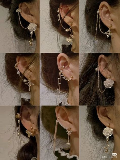 #cute #earring #design Anting Anting Aesthetic, Vintage Jewellery Aesthetic, Creepypasta X Reader, Conceptual Jewelry, Kostum Peri, Animals Jewelry, Do You Trust Me, Hand Jewelry Rings, Types Of Ear Piercings