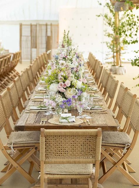 Antonia and Alastair's Wedding | Wedding Styling | Virginias Vintage Hire Pastel Wedding Florals, Winter Wedding Table Decorations, Round Table Centerpieces, Winter Wedding Table, Springtime Wedding, Spring Garden Wedding, Wedding Table Designs, Rustic Wooden Table, Rattan Chairs