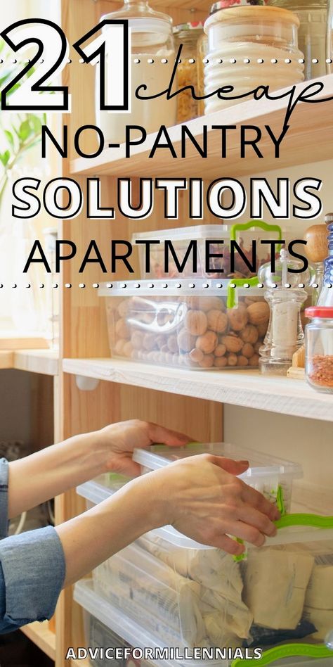 Diy Pantry For Apartment, Kitchen Organization Ideas No Cabinets, Very Small Kitchen Storage Ideas, No Storage Apartment, No Pantry Ideas Storage, Food Storage Cabinet Small Spaces, Small Space Food Storage, No Storage Kitchen, Make A Pantry In A Small Kitchen