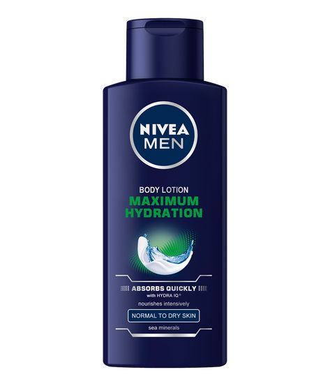 Intensive nourishment without a sticky feeling: NIVEA MEN Maximum Hydration Body Lotion. Mens Lotion, Nivea Lotion, Dry Skin Body Lotion, Nivea Men, Skin Patches, Body Milk, Benzoic Acid, Skin Serum, Smoother Skin