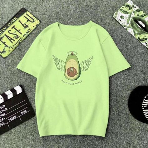 Got guac on the brain? Yep, us, too! Holy guacamole! This graphic tee is cute! This funny Holy Guacamole T-Shirt or as some would call it "the Avocado Angel" is a great avocado lover gift idea to express love for guacamole, Avocados and healthy food humor. If you heart avocados and are an avocado lover, you know that guac is extra, or simply believe in the sanctity of holy guacamole then this shirt is for you! This graphic women’s tee is a recipe for smiles. Avocados in any form are certainly wo Bagpack Men, Cartoon Avocado, Avocado Print, Summer Tee Shirts, Women Cartoon, Coffee Fashion, Green T Shirt, Retro Women, Green Tshirt