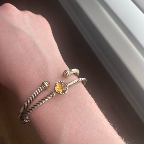 David Yurman Bracelet 1) Cable Classics Bracket In Sterling Silver With Citrine And 18k Yellow Gold Brand New, Never Worn Outside The House. Selling Because They Are Too Large In My Wrist And I’m Outside The Return Window. Band Size Medium. (Last Few Photos Are Me Trying To Show The David Yurmen Stamp On The Bracelets. It’s Hard To See On The Cable Classics Because The Engraving Is So Tiny) David Yurman Bracelet Stack, Yurman Bracelet, David Yurman Bracelet, David Yurman Jewelry, The David, Jewelry Lookbook, Gold Branding, David Yurman, Bracelet Stack