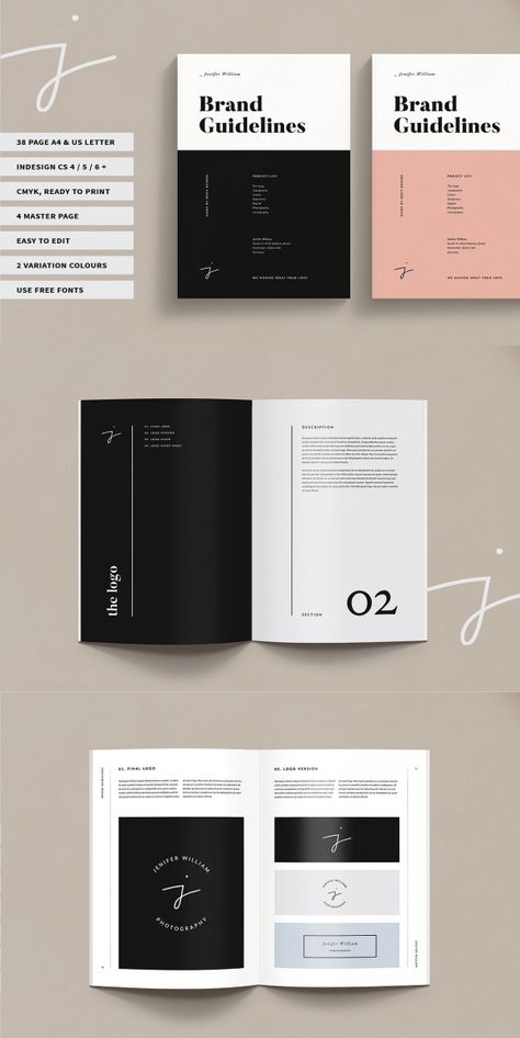 This is a clean and profesional brand guidelines template. #template #templates #brand #branding #print #guideline #clean #business #corporate Guideline Template, غلاف الكتاب, 브로셔 디자인, Brand Guidelines Template, Brand Manual, Book And Magazine Design, Logo And Identity, Magazine Layout Design, Identity Design Logo