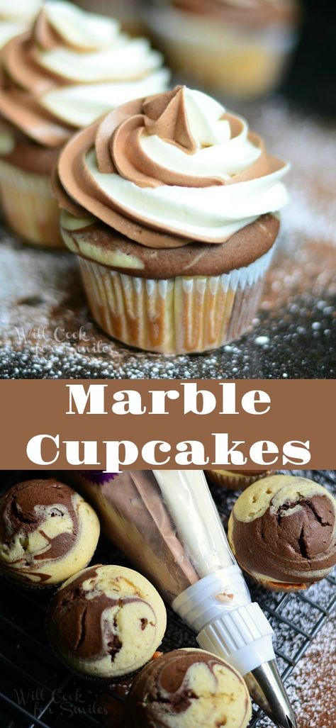 Marble Cupcakes, Whipped Cream Cheese Frosting, Swirl Cupcakes, Vanilla Cupcake Recipe, Cupcake Recipes Chocolate, Cream Cheese Frosting Recipe, Cheesecake Cupcakes, Cupcake Flavors, Easy Cupcakes