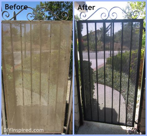 Step by step on how to paint metal and refurbish a rusty outdoor metal gate. Metal Screen Door, Painted Screen Doors, Screen Door Projects, How To Paint Metal, Metal Screen Doors, Screened Porch Decorating, Old Screen Doors, Garage Screen Door, Decorative Metal Screen