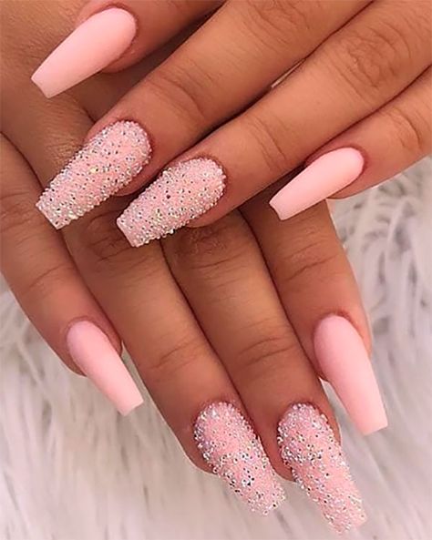 Light Pink Acrylic Nails, Pink Coffin, Baby Pink Nails, Glitter Nails Acrylic, Nails Yellow, Pink Acrylic Nails, Nails Coffin, Coffin Nails Designs, Cute Nail Designs