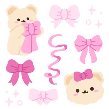 Korean Cute Stickers Png, Pink Korean Stickers, Cute Bear Design, Ribbon Sticker Printable, Bear Stickers Printable, Hoppang Korean Bear, Pink Journal Stickers, Printable Cute Stickers, Korean Bear Stickers