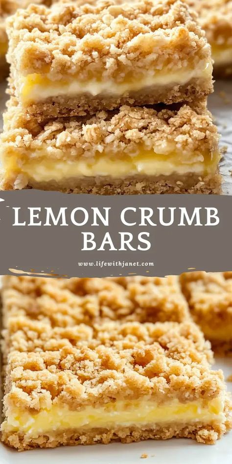 Lemon Crumb Bars Lemon Crumb Bars Recipe, Easy Desserts For Restaurants, Desserts With Lemon Juice, Dessert To Bring To A Dinner, Deserts With Lemon, Crumb Bars Recipes, Simple Bar Recipes, Yummy Bars Recipes, Desert Bars Easy