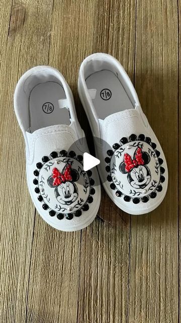 Handmade Happy Hour on Instagram: "DIY ✂️ Character Shoes with Fabric and Fabric Mod Podge! Add gems to finish off your design. #crafts #disneyoutfit #shoes #minniemouse #disneybound #modpodge" Disney Decorations, Decorating Shoes, Mickey Mouse Shoes, Disney Decor, Design Shoes, Instagram Diy, Decorated Shoes, Mod Podge, Disney Outfits