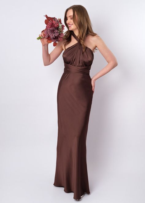 Infinity dress, chocolate brown silk dress, bridesmaid dress, silk dress, multi wrap dress, convertible dress, multiway dress, long dress, wedding guest dress, women dress Chocolate Brown Bridesmaid Dress, Silk Dress Bridesmaid, Long Dress Wedding Guest, Bridesmaid Dress Silk, Bridesmaid Satin Dresses, Chocolate Brown Wedding, Chocolate Bridesmaid Dresses, Long Dress Wedding, Brown Evening Dresses