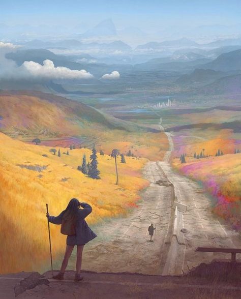 long journey ahead Landscape Concept, Arte Fantasy, 판타지 아트, Art And Illustration, Environment Design, Environmental Art, Fantasy Landscape, Animation Art, Landscape Art