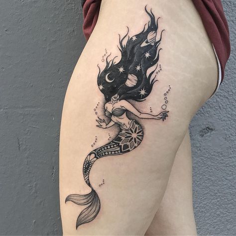 24 The Most Popular Mermaid Tattoo Designs Mythical Goddess Tattoo, Tattoo Ideas For Women Unique Arm, Asian Mermaid Tattoo, Earthy Women Tattoo, Witch Mermaid Tattoo, Mystical Mermaid Tattoo, Mermaid Tattoo Ideas For Women Forearm, Witchy Mermaid Tattoo, Mermaid Forearm Tattoo