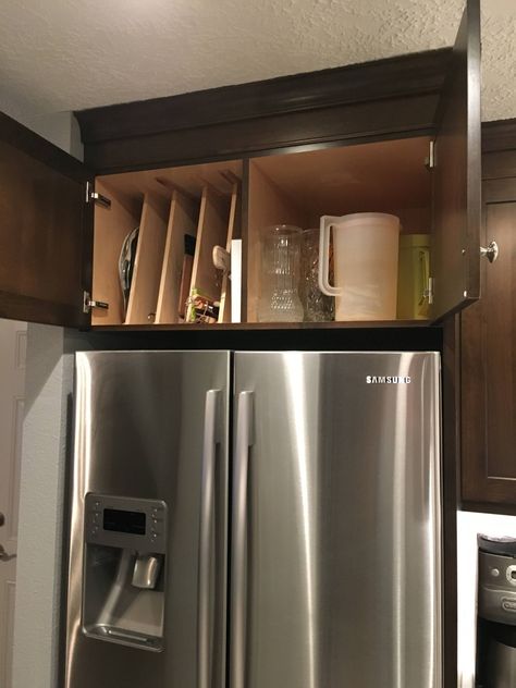 Over The Refrigerator Cabinet Ideas, Above Refrigerator Storage, Above Refrigerator Ideas, Cabinets Above Refrigerator, Over Fridge Storage, Cabinet Above Refrigerator, Cabinet Over Fridge, Above Fridge Storage, Storage Above Fridge