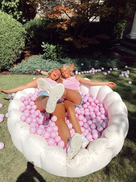 Ball Pit Photoshoot Picture Ideas, Birthday Party Bid Day, Tea Party Bid Day, Bid Day Pictures, Bid Day Poses, Birthday Bid Day Theme, Ball Pit Photoshoot, Birthday Bid Day, Barbie Bid Day