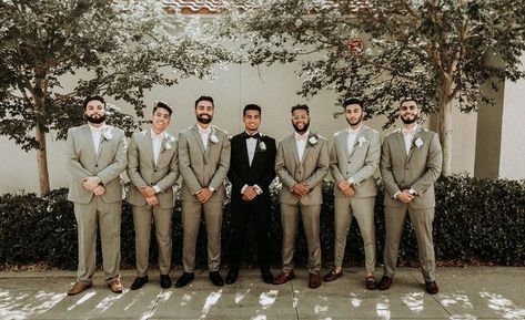 Tan And Black Groomsmen Suits, Groomsmen Jeans, Tan Groomsmen Suits, Groomsmen Attire Black, Tan Groomsmen, Catalina Wedding, Black Groomsmen Suits, Tan Suits, Muslim Wedding Photos