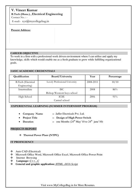 Electrical Engineer Fresher Resume - How to draft an electrical Engineer Fresher Resume? Download this Electrical Engineer Fresher Resume template now! Basic Resume Format, Fresher Resume, Engineering Resume Templates, Simple Resume Format, Free Resume Template Word, Job Resume Format, Resume Format Download, Resume Pdf, Engineering Resume