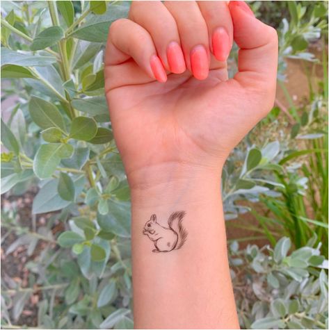 Squirrel Adorable Wrist Tattoo Women Wrist Tattoo Women, Hedgehog Tattoo, Small Animal Tattoos, Squirrel Tattoo, Motherhood Tattoos, Behind Ear Tattoos, Wrist Tattoo Ideas, Animal Tattoo Ideas, Unicorn Tattoos