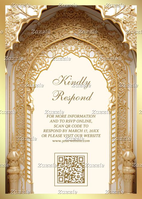 vintage wedding invitations royal islamic arch cream gold muslim wedding invitation islamic wedding bismillah nikah walima middle eastern arabian ivory palace luxury shiny gold sophisticated intricate ornate gilded mihrab qr code online rsvp website details vintage antique elegant rustic #fyp Wedding Invitations Royal, Wedding Invitation Islamic, Islamic Arch, Rsvp Website, Online Rsvp, Muslim Wedding Invitations, Islamic Wedding, Vintage Wedding Invitations, Muslim Wedding