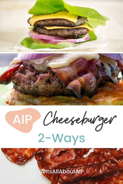 Whether it’s breakfast, lunch, or dinner - a #Paleo #AIP Cheeseburger 2-Ways is perfect for any time of day! Especially when it's also #dairyfree & #glutenfree.⁠ ⁠ If you need to keep them #autoimmuneprotocol compliant, #ketogenic #lowcarb or #carbup friendly, these cheese-free “cheese”burgers have got you covered, my friend.⁠ ⁠ You’ll love how customizable these burgers are and how you can make each option fit your dietary needs and kitchen-time constraints. ⁠ Autoimmune Protocol Diet Recipes, Autoimmune Diet Recipes, Pan Dishes, Bunless Burger, Pain Burger, Cheese Burgers, Burger Mix, Autoimmune Paleo Recipes, Keto Burger