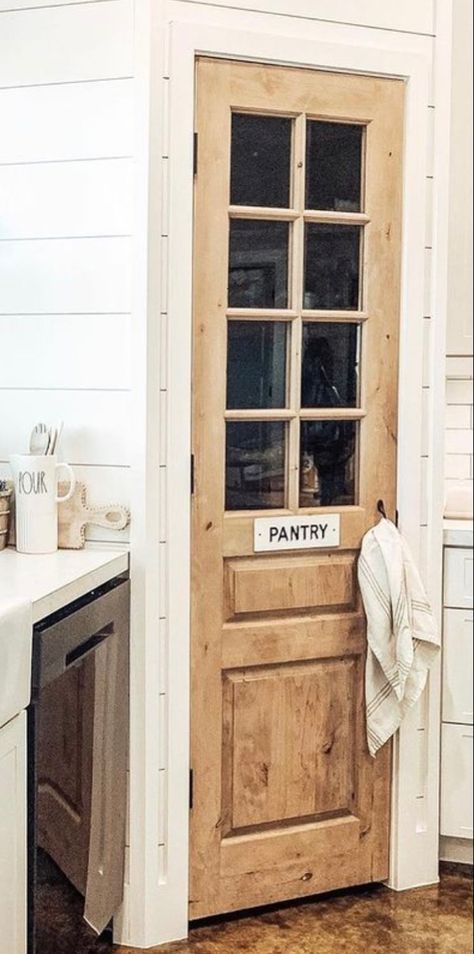 Bifold Pantry Door Ideas Farmhouse Style, Pantry Farmhouse Door, Wood Pantry Door Ideas, Narrow Pantry Door, Small Pantry Doors, Pantry Closet Door, Corner Pantry Door, Pantry Addition, Farmhouse Pantry Door