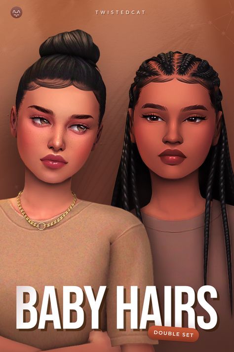 Baby Hairs - double set | TwistedCat on Patreon Sims Baby, Sims 4 Black Hair, Cc Hair, The Sims 4 Skin, Sims Packs, Scrub Corpo, Pelo Sims, The Sims 4 Packs, Sims 4 Mm Cc