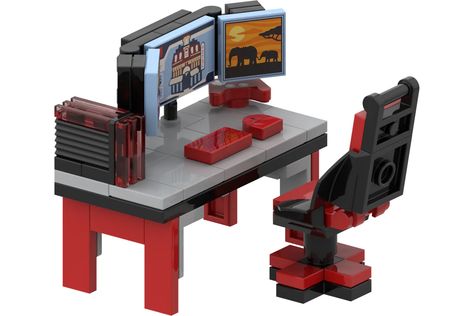 Lego Gaming Chair, Lego Setup, Monitor Gaming Setup, Lego Spider, Minecraft Models, Lego Furniture, Micro Lego, Lego Games, Lego Craft