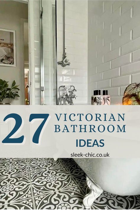 Transform your bathroom into a grand Victorian retreat with our guide to 27 stunning design ideas, each offering a unique take on moody vintage aesthetics. Dive into our guide for inspiration on using ornamental patterns, classic tilework, and period lighting to craft a space with old-world charm. London Bathroom Design, Heritage Home Bathroom, Navy Victorian Bathroom, Classic Victorian Bathroom, Victoria Bathroom Ideas, Small Bathroom Ideas Victorian, Victorian Cottage Bathroom, 1930s Tile Bathroom, Moody Victorian Interior