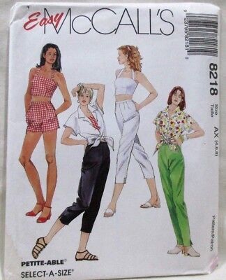 McCalls Pattern 8218 Sizes 4-8 Misses Top Shirt Pants Capri Pants Shorts Uncut  | eBay Panties Pattern, Envelope Pattern, Hepburn Style, Vogue Sewing Patterns, Mccalls Sewing Patterns, Top Sewing Pattern, Sewing Pattern Sizes, Fashion Design Sketches, Pants Pattern