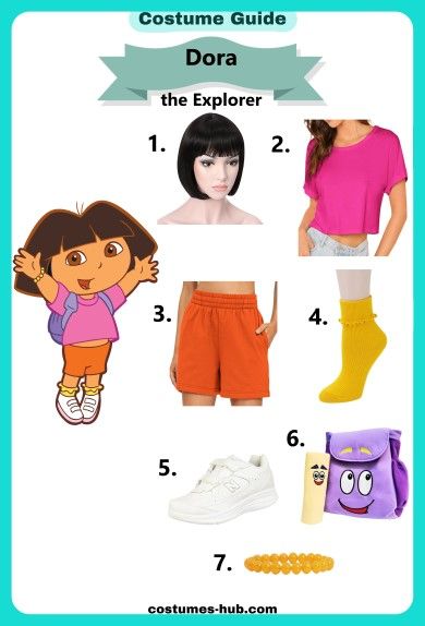 Dora Costumes Women, Halloween Dora The Explorer, Dora Outfit Ideas, Diy Dora Costume, Characters To Dress Up As For School, Dora Costume Women, Dora And Boots Costume, Dora Cosplay, Costume Easy Last Minute