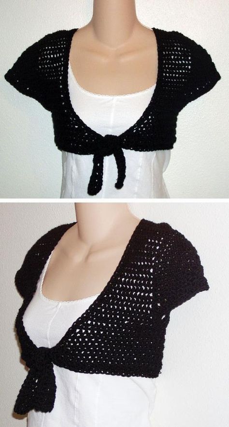 Easy Crochet Pattern for Black Tie Sweater Shrug PDF Crochet Wrap Top, Crochet Shrugs, Crochet Bolero Pattern, Crochet Pumpkins, Sweater Shrug, Crochet Shrug Pattern, Shrug Pattern, Easy Crochet Animals, Tie Sweater