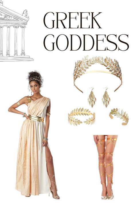 Greek Goddess Accessories Diy, Athena Cosplay Goddesses, Athena Goddess Costume Diy, Dress To Impress Greek Myth, Athena Goddess Outfit, Athena Costume Goddesses, Aphrodite Costume Halloween, Aphrodite Outfit Ideas, Greek Inspired Dress Goddesses