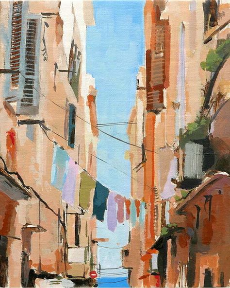 Easy Acrylic Painting, Street Painting, Kunst Inspiration, Architecture Painting, Arte Inspo, Aesthetic Painting, Art Inspiration Painting, Painting Art Projects, Street Scenes