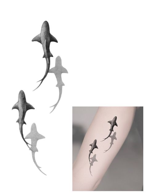 Shark Cover Up Tattoo, 2 Sharks Tattoo, Little Shark Tattoo, Sharks Tattoo, Small Shark Tattoo, Tattoo Shark, Shark Tattoo Ideas, Travel Tattoo Ideas, Nature Tattoo Ideas