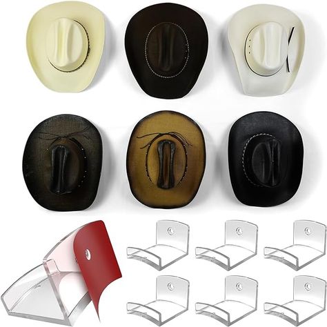 Amazon.com: Modern JP Adhesive Hat Hooks for Wall (6-Pack) - Cowboy Hat Rack, Wide Brim Hat Organizer, Strong Hold Hat Hangers for Wall - Clear : Home & Kitchen Hats Room, Hat Holders, Hat Hangers, Cowboy Hat Rack, Hat Organizer, Cap Organizer, Hat Wall, Large Hat, Hat Holder