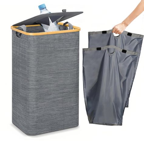 PRICES MAY VARY. Recycling bin made of durable Oxford cloth 600D and bamboo, measuring 16x13x29.5 inches, with a 100L (26-gallon) capacity. Ideal for sorting empty plastic bottles, holding 30-40 unsqueezed bottles. Great for indoor and outdoor use, including kitchens and yards The recycling bin includes two reusable, washable inner bags that can be easily replaced. When one is full, it can be removed and swapped with the other, allowing for convenient transportation to the recycling station at a Recycle Bin Ideas, Indoor Recycling Bins, Recycling Bins Kitchen, Waste Management System, Recycling Station, Empty Plastic Bottles, Recycle Bin, Bamboo Basket, Bamboo Frame