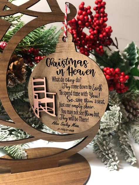 How to Celebrate Christmas in Heaven (Poems, Ideas, & More) » Urns | Online Christmas Loss, Christmas In Heaven Poem, Red Rocking Chair, Christmas In Heaven Ornament, Heaven Ornament, Penguin Christmas Ornaments, Fe Gifts, Parents Christmas, Christmas Gifts For Parents