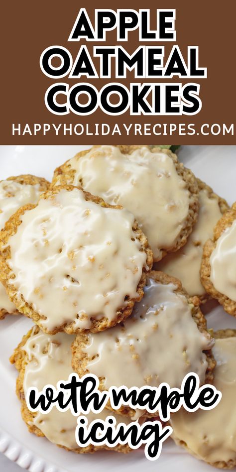 Apple oatmeal cookies on a plate. Peanut Butter Apple Cookies, Apple Pie Cookies Easy, Oatmeal Apple Cookies, Maple Oatmeal Cookies, Oatmeal Applesauce Cookies, Oatmeal Cookies Recipes Easy, Apple Cookies Recipes, Maple Syrup Glaze, Oatmeal Apple