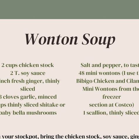 Clutter Free Academy on Instagram: "Wonton Soup is a recipe I love to make right around the new year. Even though it's only September, there's never really a bad time to enjoy a steaming bowl of Wonton Soup! Whether you save this recipe for the wintertime or enjoy it this week, I hope this soup fills your stomach and your soul.

More delicious recipes are available in my upcomnig book, SABBATH SOUP!

#Sabbathsoupbook #SabbathSoup #Soup #SoupRecipe #Cookbook #EasyRecipes #EasyRecipesAtHome #EasyRecipesForFamily #SimpleRecipes #Sabbath #WontonSoup #ComfortFood #clutterfreeacademy #clutterfreecooking #easydinnerrecipes #easyfoodrecipes #soupforthesoul #recipes" Wonton Soup Recipe, Soup For The Soul, Bad Time, Gumbo, Chicken Stock, Fresh Ginger, Clutter Free, Bad Timing, Wonton Soup