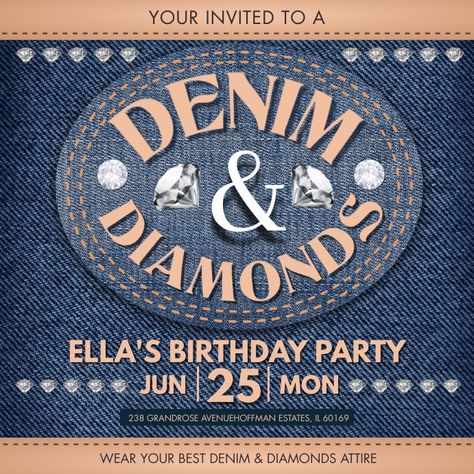 Customize this Party Instagram Post Template Evite Design, Denim Poster, Denim And Diamonds Party, Templates Birthday, Denim Party, Free Wedding Invitation Templates, Diamond Party, Party Flyers, Denim And Diamonds