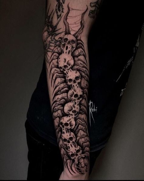 #CoolTattoos #TattooArt #InkMaster #TattooDesigns #InkedUp #TattooLovers #InkInspiration #TattooIdeas #CreativeInk #TattooStyle Scary Arm Sleeve Tattoos, Grunge Half Sleeve Tattoo, Gothic Forarm Tattoos, Dark Centipede Tattoo, Matching Creepy Tattoo, Creepy Arm Tattoo, Goth Centipede Tattoo, Creepy Forearm Tattoo, Goth Arm Sleeve Tattoo