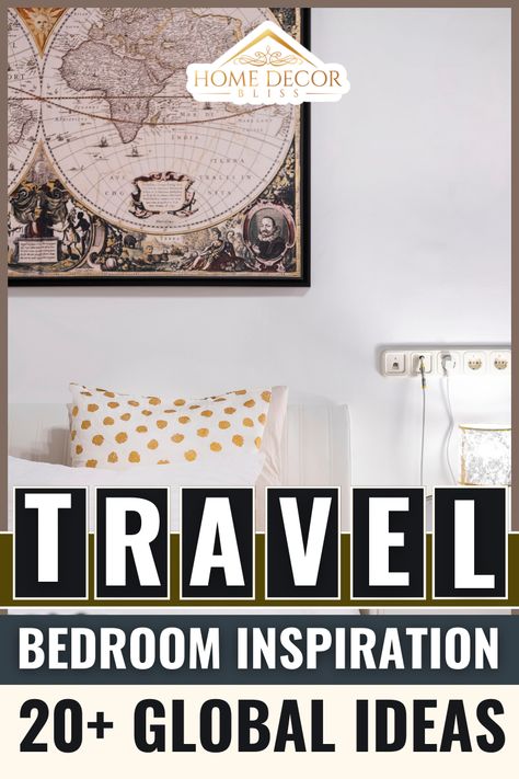 Around The World Bedroom Theme, Theme Bedroom Ideas For Adults, Travel Themed Guest Room, World Theme Bedroom, Travel Bedroom Aesthetic, World Bedroom Ideas, Travel Inspired Bedroom, Travel Decor Ideas, World Map Bedroom