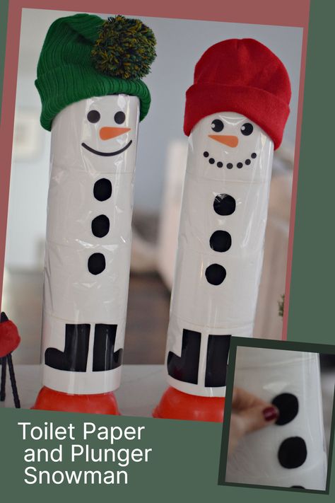 A fun and easy-to-make snowman craft that is perfect for White elephant gifts, gag gifts, or a hilarious Christmas craft to make. Toilet Paper And Plunger Snowman, Plunger Snowman, Toilet Paper Snowman, Paper Snowman Craft, Make Snowman, Ecofriendly Crafts, Paper Snowman, Snowman Craft, Diy Christmas Presents