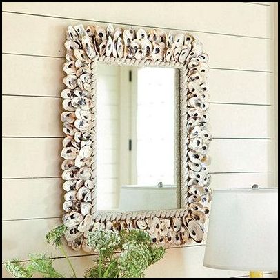 Shell Mirrors Ideas, Oyster Shell Mirror Diy, Beach Mirror Ideas, Shell Mirror Ideas, Oyster Mirror, Oyster Crafts, Oyster Shell Mirror, Shell Wreaths, Beach Mirror