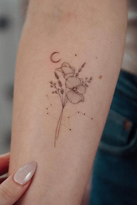 32 Simple and Beautiful Aquarius Tattoos Fineline Tattoos, Aquarius Tattoo, Fineline Tattoo, Wildflower Tattoo, Floral Tattoos, Tattoos For Women Flowers, Muster Tattoos, Elbow Tattoos, Wrist Tattoos For Women