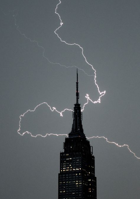 Lighting strikes over the Empire State Building as a major storm comes in New York City July 2, 2014. New York Rain, Zeus Children, The Last Olympian, Daughter Of Zeus, The Lightning Thief, Summer Storm, The Empire State Building, Rain Storm, The Heroes Of Olympus