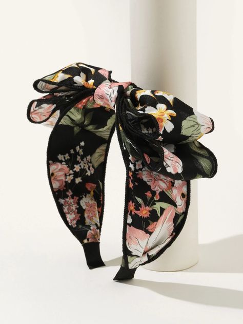 Bow Decor Floral Print Headband | SHEIN USA Stitching Ideas, Embellished Headbands, Bow Decor, Fancy Hats, Handmade Headbands, Floral Accessories, Hair Decorations, Wide Headband, Headband Styles